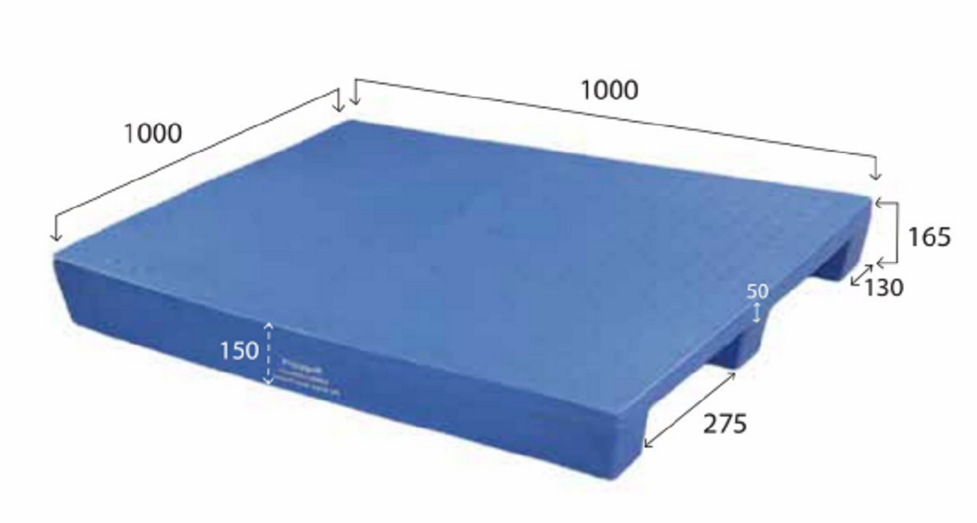Industrial PU Pallet 3 Runner Blue 1200x1200x150