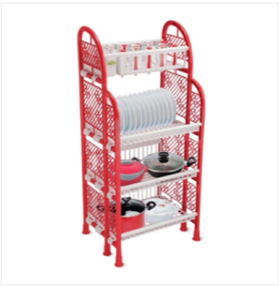 Queen Kitchen Rack 4 Step Red & White TEL