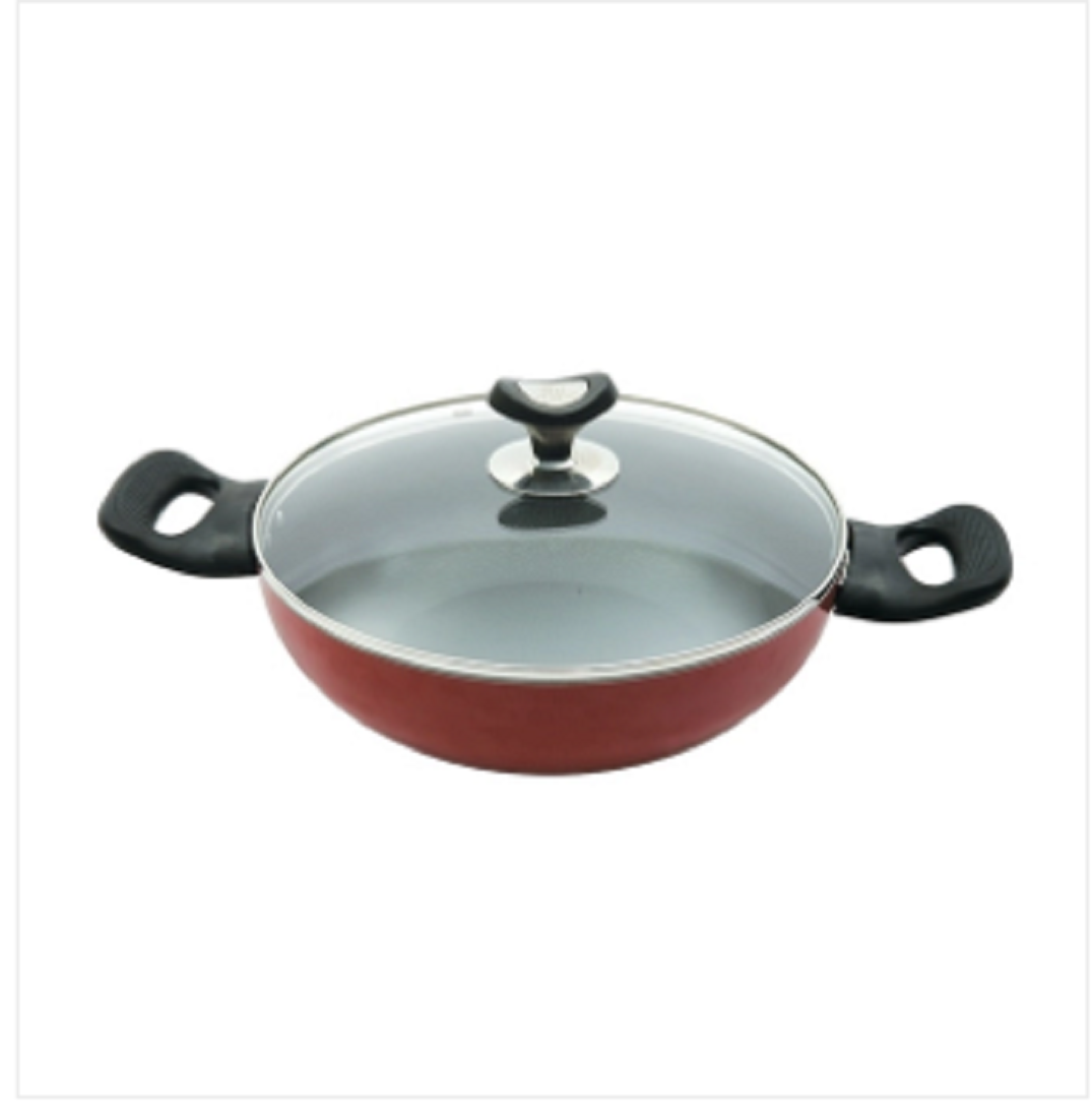 Topper Non Stick Glamour Karai With Lid Red 26 Cm